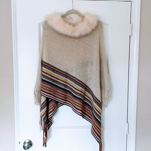 Crocheted Fur Collar Poncho
